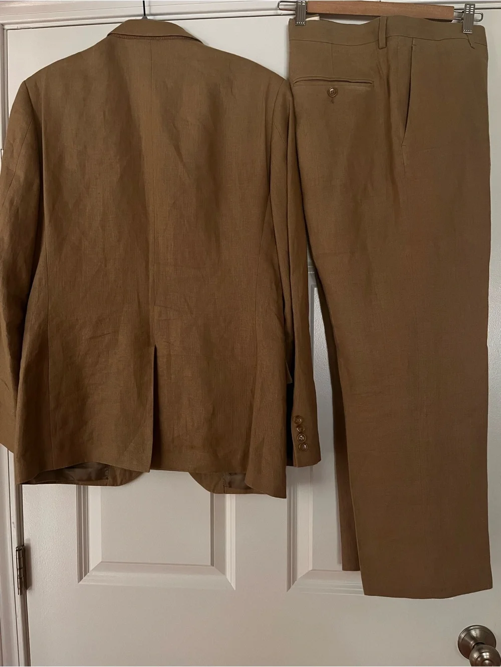 J CREW Ludlow Irish Linen Camel Tan Suit 38R Pants 33 x 27.5 with a 2-Inch Hem